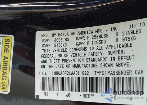 2010 Acura Tl from USA, damaged, VIN 19UUA8F24AA011022